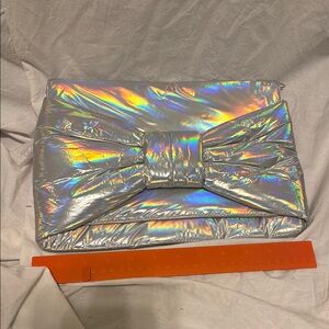 Holographic Silver Clutch with Bow